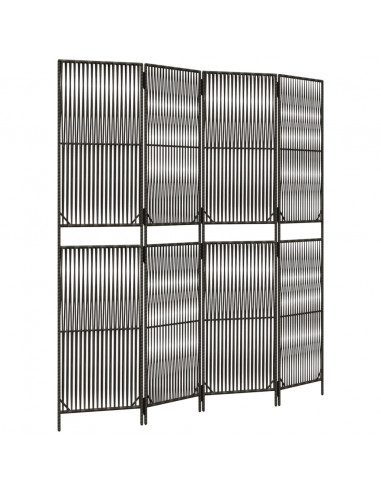 Divisorio per Ambienti a 4 Pannelli Grigio in Polyrattan