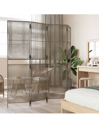Divisorio per Ambienti a 4 Pannelli Grigio in Polyrattan