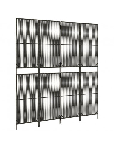 Divisorio per Ambienti a 4 Pannelli Grigio in Polyrattan