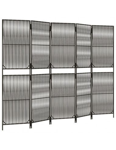 Divisorio per Ambienti a 5 Pannelli Grigio in Polyrattan