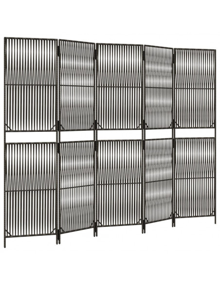 Divisorio per Ambienti a 5 Pannelli Grigio in Polyrattan