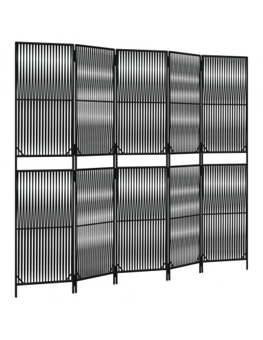 Divisorio per Ambienti a 5 Pannelli Nero in Polyrattan