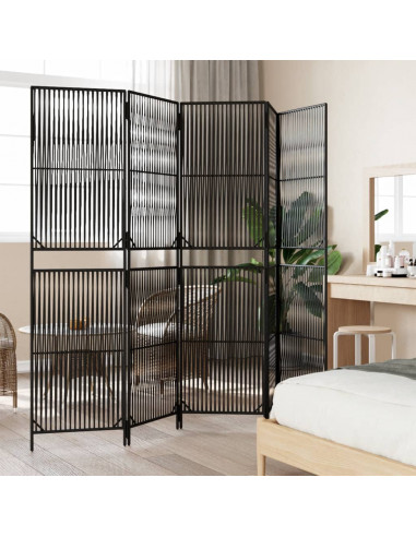 Divisorio per Ambienti a 5 Pannelli Nero in Polyrattan