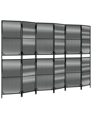 Divisorio per Ambienti a 6 Pannelli Nero in Polyrattan
