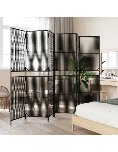 Divisorio per Ambienti a 6 Pannelli Nero in Polyrattan