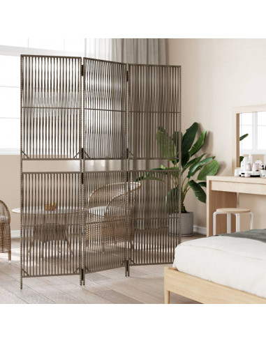 Divisorio per Ambienti a 3 Pannelli Grigio in Polyrattan