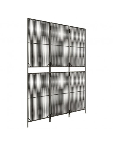 Divisorio per Ambienti a 3 Pannelli Grigio in Polyrattan