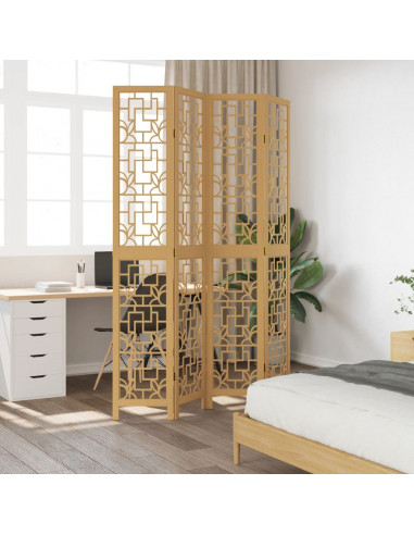 Divisorio Ambienti 4 Pannelli Marrone Legno Massello Paulownia