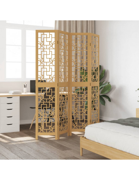 Divisorio Ambienti 4 Pannelli Marrone Legno Massello Paulownia
