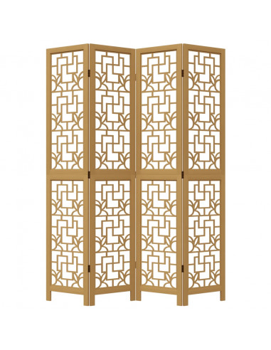 Divisorio Ambienti 4 Pannelli Marrone Legno Massello Paulownia