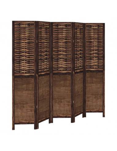 Divisorio Ambienti 5 Pannelli Marrone Scuro Massello Paulownia