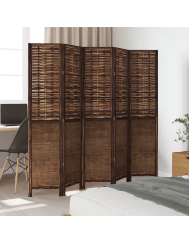 Divisorio Ambienti 5 Pannelli Marrone Scuro Massello Paulownia