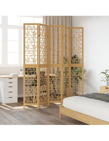 Divisorio Ambienti 5 Pannelli Marrone Legno Massello Paulownia