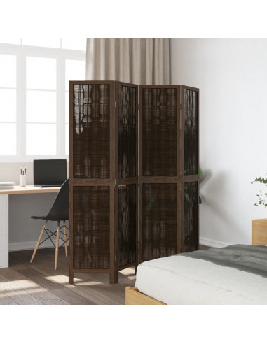 Divisorio Ambienti 4 Pannelli Marrone Scuro Massello Paulownia