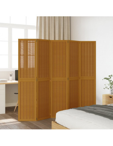 Divisorio Ambienti 5 Pannelli Marrone Legno Massello Paulownia