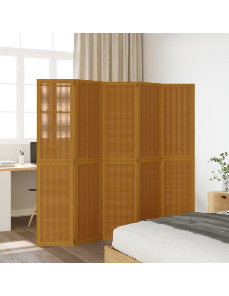 Divisorio Ambienti 5 Pannelli Marrone Legno Massello Paulownia