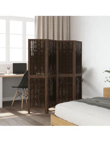Divisorio Ambienti 4 Pannelli Marrone Scuro Massello Paulownia