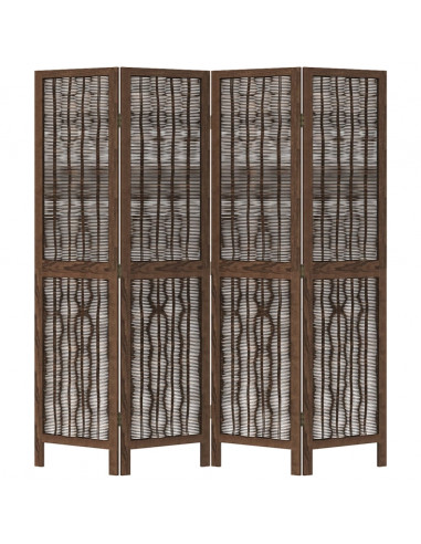 Divisorio Ambienti 4 Pannelli Marrone Scuro Massello Paulownia