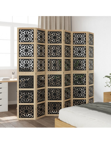 Divisorio Ambienti 6 Pannelli Marrone e nero Legno di Paulownia