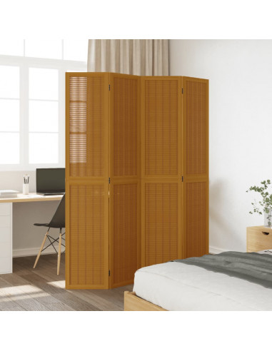 Divisorio Ambienti 4 Pannelli Marrone Legno Massello Paulownia