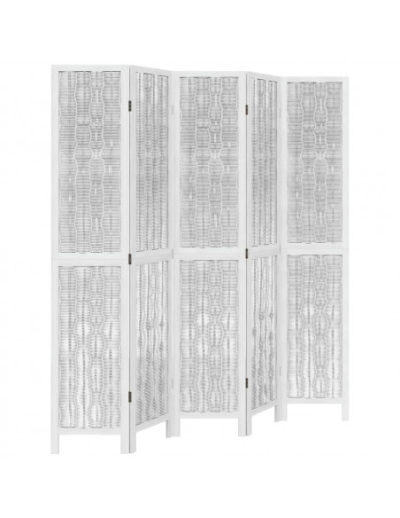 Divisorio Ambienti 5Pannelli Bianco Legno Massello di Paulownia