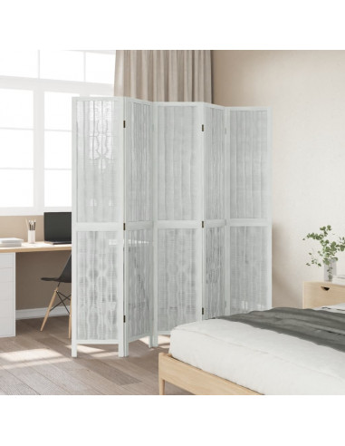 Divisorio Ambienti 5Pannelli Bianco Legno Massello di Paulownia