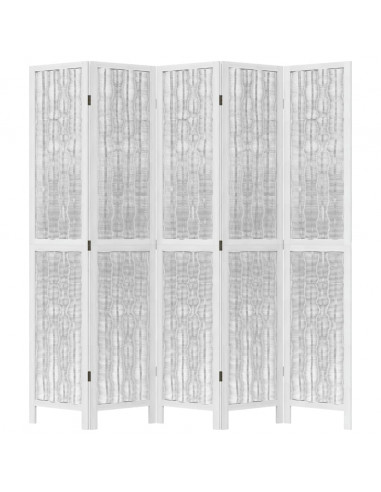 Divisorio Ambienti 5Pannelli Bianco Legno Massello di Paulownia