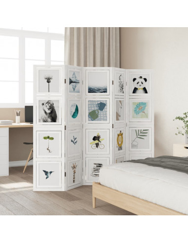 Divisorio Ambienti 5Pannelli Bianco Legno Massello di Paulownia