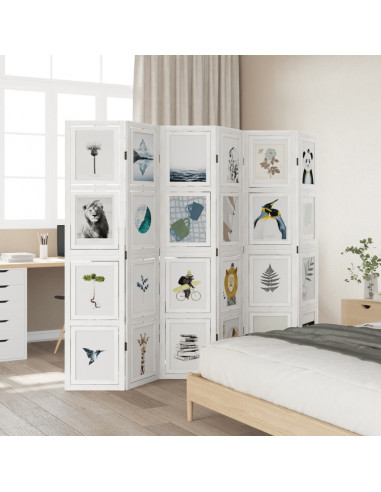 Divisorio Ambienti 6Pannelli Bianco Legno Massello di Paulownia