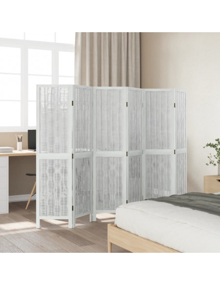 Divisorio Ambienti 6Pannelli Bianco Legno Massello di Paulownia