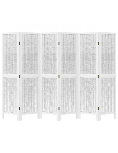 Divisorio Ambienti 6Pannelli Bianco Legno Massello di Paulownia