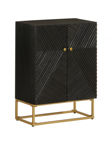 Credenza Nera 55x30x76 cm in Legno Massello di Mango e Ferro