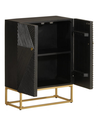 Credenza Nera 55x30x76 cm in Legno Massello di Mango e Ferro