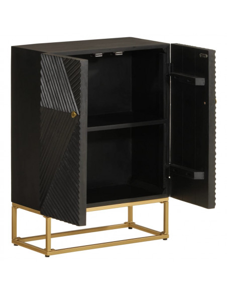 Credenza Nera 55x30x76 cm in Legno Massello di Mango e Ferro