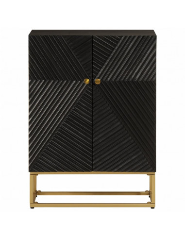 Credenza Nera 55x30x76 cm in Legno Massello di Mango e Ferro