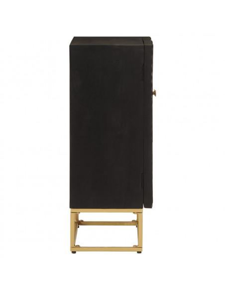 Credenza Nera 55x30x76 cm in Legno Massello di Mango e Ferro