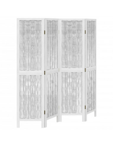 Divisorio Ambienti 4Pannelli Bianco Legno Massello di Paulownia