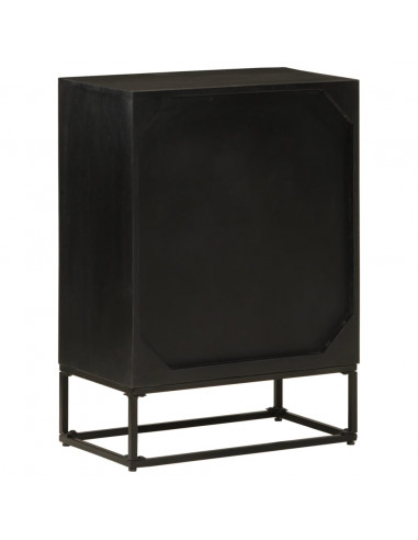 Credenza Nera 55x30x76 cm in Legno Massello di Mango e Ferro