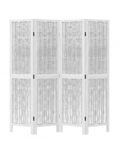 Divisorio Ambienti 4Pannelli Bianco Legno Massello di Paulownia