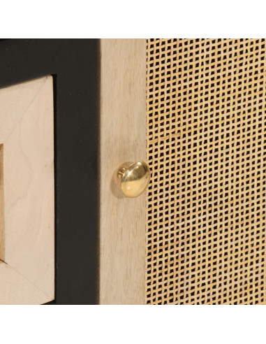 Credenza Nera 55x30x76 cm in Legno Massello di Mango e Ferro