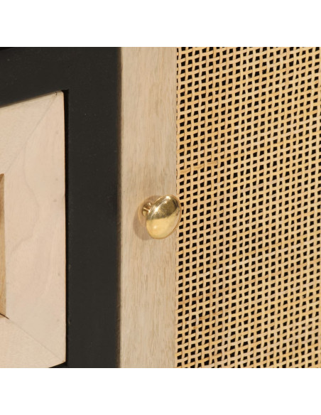 Credenza Nera 55x30x76 cm in Legno Massello di Mango e Ferro