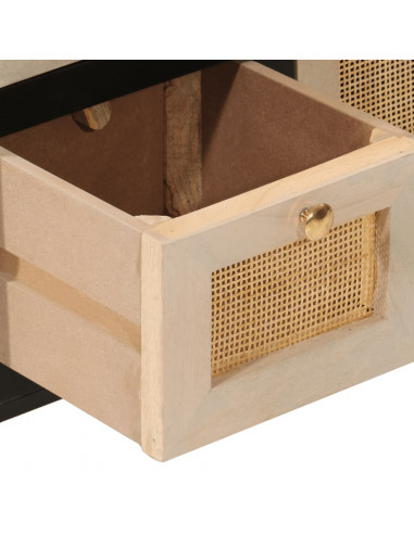 Credenza Nera 55x30x76 cm in Legno Massello di Mango e Ferro