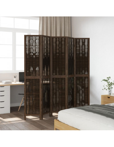 Divisorio Ambienti 5 Pannelli Marrone Scuro Massello Paulownia