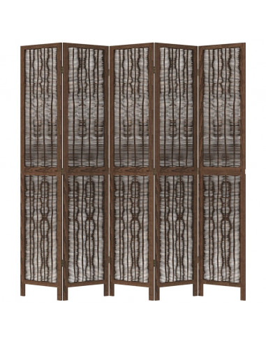 Divisorio Ambienti 5 Pannelli Marrone Scuro Massello Paulownia