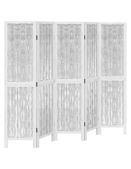 Divisorio Ambienti 5Pannelli Bianco Legno Massello di Paulownia