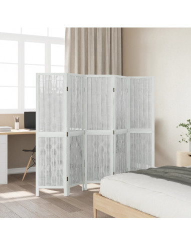 Divisorio Ambienti 5Pannelli Bianco Legno Massello di Paulownia