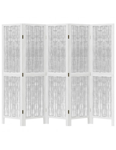 Divisorio Ambienti 5Pannelli Bianco Legno Massello di Paulownia