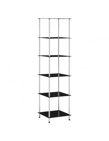 Scaffale a 6 Livelli Nero 40x40x160 cm in Vetro Temperato