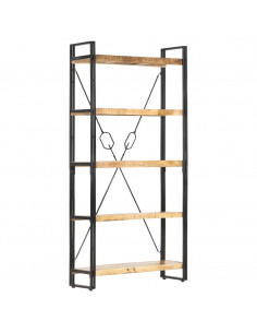 Libreria a 5 Ripiani 90x30x180 cm in Legno Massello di Mango 2