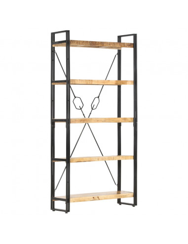 Libreria a 5 Ripiani 90x30x180 cm in Legno Massello di Mango